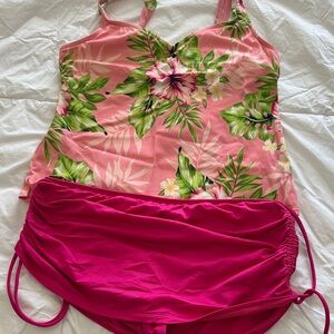 Women's Jantzen Pink Floral Tankini top size 12 Swimsuit w Apt 9 bottoms size 8